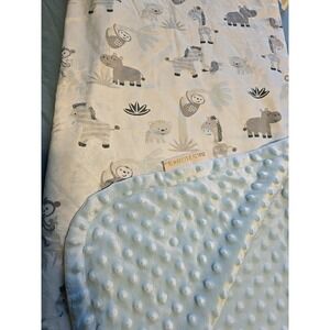 Blankets & Beyond Boys Baby Blanket Safari Animals Blue Minky Dots Textured